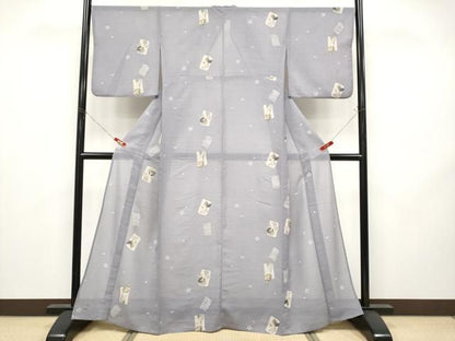 平和屋着物＊夏物　小紋　紗　色紙鈴花文　洗える着物　CABN5841tx