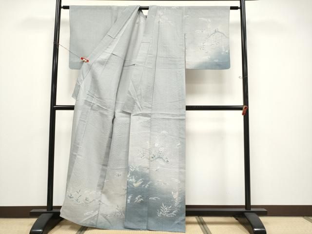 平和屋着物＊夏物　訪問着　紗　草花舟文　暈し染め　正絹　逸品　CABN5846tx