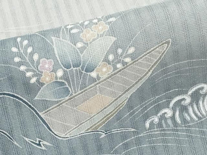 平和屋着物＊夏物　訪問着　紗　草花舟文　暈し染め　正絹　逸品　CABN5846tx
