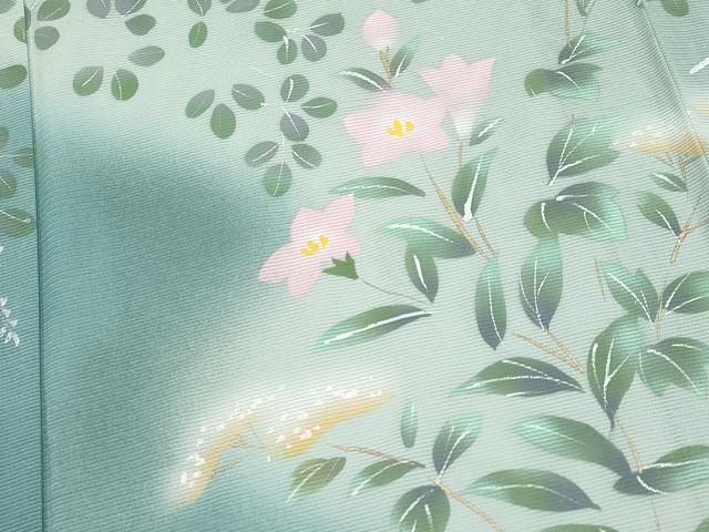平和屋着物＊夏物　訪問着　絽　手描き　草花文　暈し染め　金銀彩　正絹　逸品　CABN5847tx