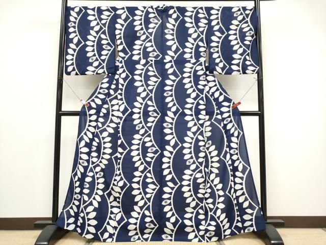 平和屋着物＊夏物　小紋　紗　枝葉文　洗える着物　CABN5849tx