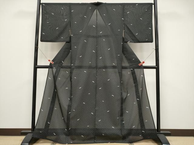 平和屋着物＊夏物　小紋　絽　抽象文　黒地　洗える着物　CABN5850tx