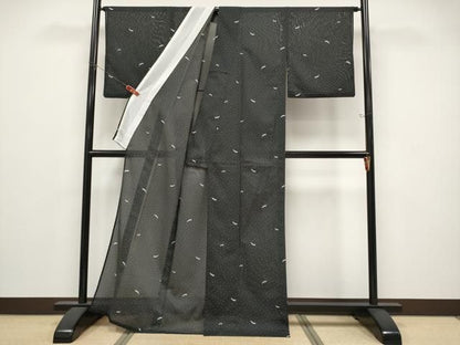 平和屋着物＊夏物　小紋　絽　抽象文　黒地　洗える着物　CABN5850tx