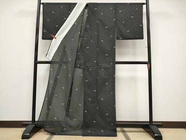 平和屋着物＊夏物　小紋　絽　抽象文　黒地　洗える着物　CABN5850tx