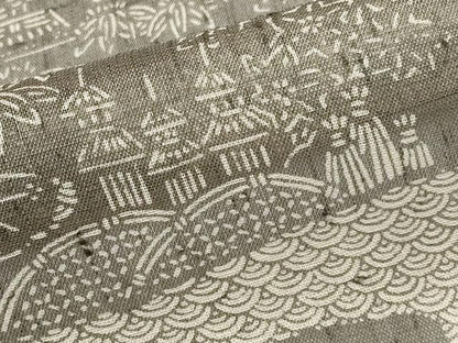 平和屋着物＊夏物　小紋　生紬　紗　型染め　霞風景文　正絹　逸品　未使用　CABN5851tx