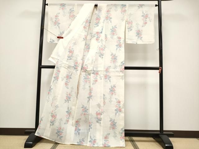 平和屋着物＊夏物　本場小千谷ちぢみ　草花文　証紙付き　麻　逸品　未使用　CABN5859tx