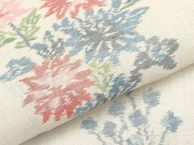 平和屋着物＊夏物　本場小千谷ちぢみ　草花文　証紙付き　麻　逸品　未使用　CABN5859tx