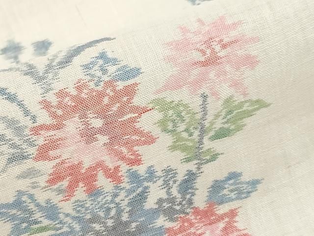 平和屋着物＊夏物　本場小千谷ちぢみ　草花文　証紙付き　麻　逸品　未使用　CABN5859tx