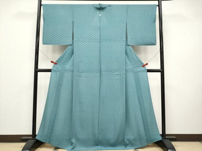 平和屋着物＊夏物　色無地　七宝紋紗　水浅葱色　正絹　逸品　CABN5861tx