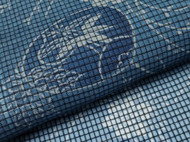 平和屋着物＊夏物　小紋・浴衣兼用　絹紅梅　団扇草花文　絹綿　逸品　CABN5866tx