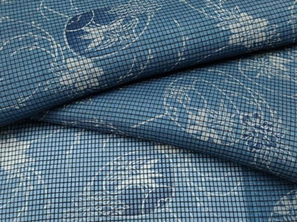 平和屋着物＊夏物　小紋・浴衣兼用　絹紅梅　団扇草花文　絹綿　逸品　CABN5866tx