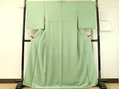 平和屋着物●上質な色無地　草花地紋　山葵色　ロング丈　正絹　逸品　未使用　CABN6001vp