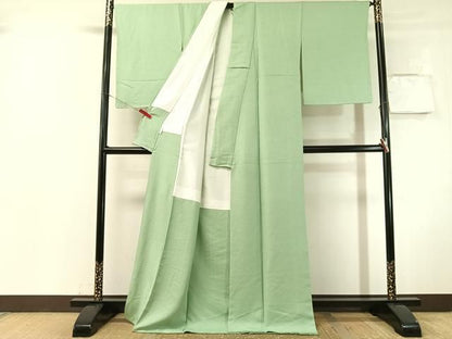 平和屋着物●上質な色無地　草花地紋　山葵色　ロング丈　正絹　逸品　未使用　CABN6001vp