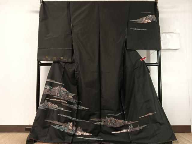 平和屋着物●中国三大刺繍　相良刺繍　総刺繍　訪問着　本場縞大島紬　久野織物特製　泥染　証紙付　仮絵羽　正絹　逸品　未使用CABN6005vp