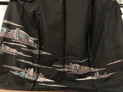 平和屋着物●中国三大刺繍　相良刺繍　総刺繍　訪問着　本場縞大島紬　久野織物特製　泥染　証紙付　仮絵羽　正絹　逸品　未使用CABN6005vp