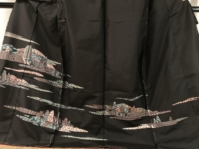 平和屋着物●中国三大刺繍　相良刺繍　総刺繍　訪問着　本場縞大島紬　久野織物特製　泥染　証紙付　仮絵羽　正絹　逸品　未使用CABN6005vp