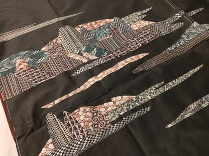 平和屋着物●中国三大刺繍　相良刺繍　総刺繍　訪問着　本場縞大島紬　久野織物特製　泥染　証紙付　仮絵羽　正絹　逸品　未使用CABN6005vp