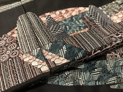 平和屋着物●中国三大刺繍　相良刺繍　総刺繍　訪問着　本場縞大島紬　久野織物特製　泥染　証紙付　仮絵羽　正絹　逸品　未使用CABN6005vp