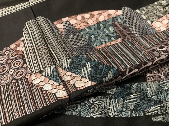 平和屋着物●中国三大刺繍　相良刺繍　総刺繍　訪問着　本場縞大島紬　久野織物特製　泥染　証紙付　仮絵羽　正絹　逸品　未使用CABN6005vp