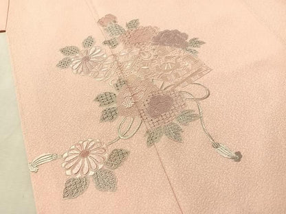 平和屋着物●訪問着　中国三大刺繍　スワトウ相良刺繍　総刺繍　扇面花文　正絹　逸品　未使用　CABN6007vp