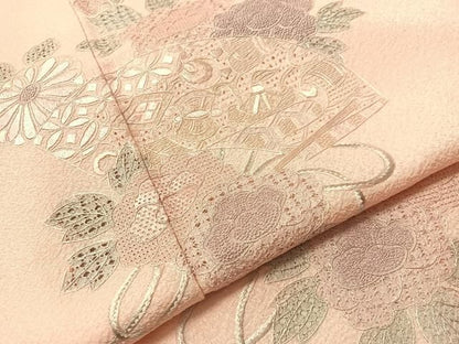 平和屋着物●訪問着　中国三大刺繍　スワトウ相良刺繍　総刺繍　扇面花文　正絹　逸品　未使用　CABN6007vp