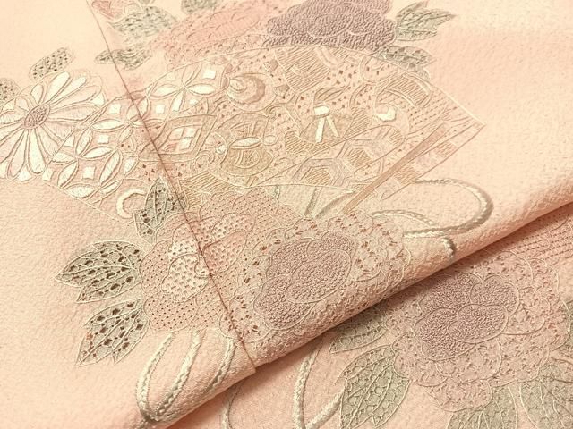 平和屋着物●訪問着　中国三大刺繍　スワトウ相良刺繍　総刺繍　扇面花文　正絹　逸品　未使用　CABN6007vp