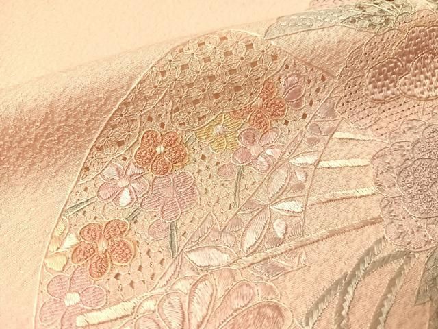 平和屋着物●訪問着　中国三大刺繍　スワトウ相良刺繍　総刺繍　扇面花文　正絹　逸品　未使用　CABN6007vp