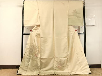 平和屋着物●中国三大刺繍　相良刺繍　天山汕頭刺繍　総刺繍　訪問着　紬地　風景花文　仮絵羽　正絹　逸品　未使用　CABN6010vp