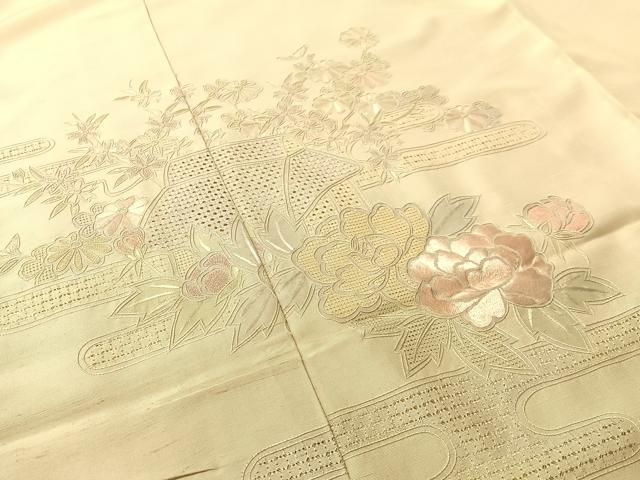 平和屋着物●中国三大刺繍　相良刺繍　天山汕頭刺繍　総刺繍　訪問着　紬地　風景花文　仮絵羽　正絹　逸品　未使用　CABN6010vp