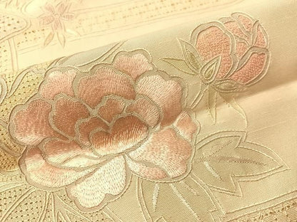 平和屋着物●中国三大刺繍　相良刺繍　天山汕頭刺繍　総刺繍　訪問着　紬地　風景花文　仮絵羽　正絹　逸品　未使用　CABN6010vp