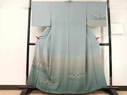 平和屋着物●訪問着　総刺繍　陶器花文　暈し染め　金糸　正絹　逸品　CABN6011vp