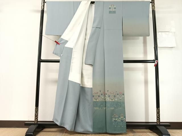 平和屋着物●訪問着　総刺繍　陶器花文　暈し染め　金糸　正絹　逸品　CABN6011vp