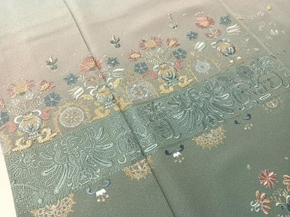 平和屋着物●訪問着　総刺繍　陶器花文　暈し染め　金糸　正絹　逸品　CABN6011vp