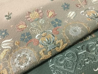 平和屋着物●訪問着　総刺繍　陶器花文　暈し染め　金糸　正絹　逸品　CABN6011vp