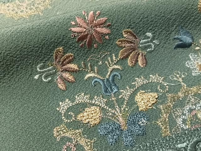 平和屋着物●訪問着　総刺繍　陶器花文　暈し染め　金糸　正絹　逸品　CABN6011vp