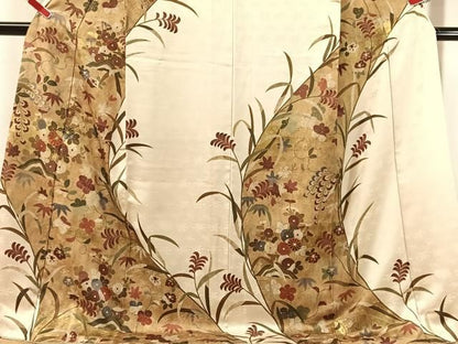 平和屋着物●訪問着　駒刺繍　草花文　金彩　ロング丈　正絹　逸品　CABN6023vp