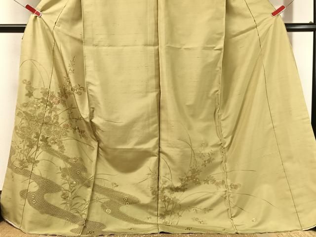 平和屋着物●中国三大刺繍　相良刺繍　天山汕頭刺繍　総刺繍　訪問着　紬地　流水花文　仮絵羽　正絹　逸品　未使用　CABN6024vp