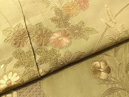 平和屋着物●中国三大刺繍　相良刺繍　天山汕頭刺繍　総刺繍　訪問着　紬地　流水花文　仮絵羽　正絹　逸品　未使用　CABN6024vp