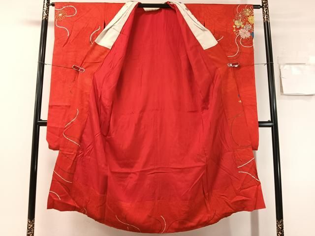 平和屋着物●アンティーク　大正ロマン　振袖用長襦袢　袷　総刺繍　駒刺繍　束ね花文　金銀糸　半衿刺繍　正絹　逸品　CABN6029vp