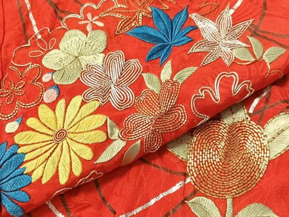 平和屋着物●アンティーク　大正ロマン　振袖用長襦袢　袷　総刺繍　駒刺繍　束ね花文　金銀糸　半衿刺繍　正絹　逸品　CABN6029vp