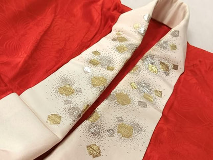 平和屋着物●アンティーク　大正ロマン　振袖用長襦袢　袷　総刺繍　駒刺繍　束ね花文　金銀糸　半衿刺繍　正絹　逸品　CABN6029vp