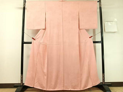 平和屋着物●上質な色無地　乱菊地紋　珊瑚色　正絹　逸品　CABN6033vp