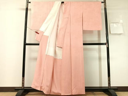 平和屋着物●上質な色無地　乱菊地紋　珊瑚色　正絹　逸品　CABN6033vp