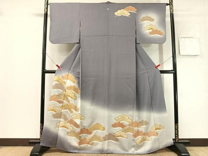 平和屋着物●訪問着　駒刺繍　松　暈し染め　金彩　正絹　逸品　CABN6045vp