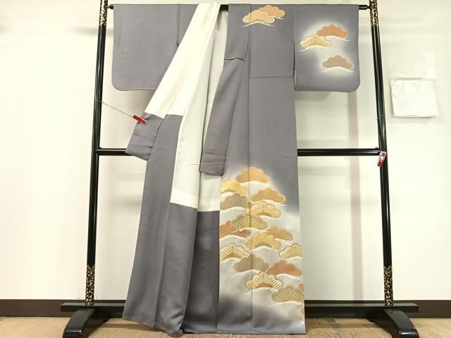 平和屋着物●訪問着　駒刺繍　松　暈し染め　金彩　正絹　逸品　CABN6045vp