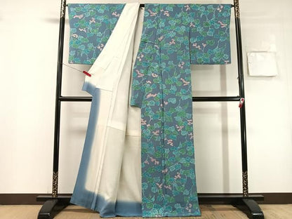 平和屋着物●上質な小紋　ろうけつ染め　草花文　鬼しぼ縮緬　正絹　逸品　CABN6046vp