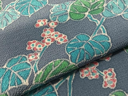 平和屋着物●上質な小紋　ろうけつ染め　草花文　鬼しぼ縮緬　正絹　逸品　CABN6046vp