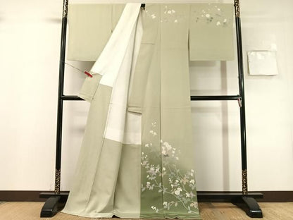平和屋着物●訪問着　友禅　作家物　枝花文　暈し染め　三越扱い　ロング丈　正絹　逸品　CABN6049vp