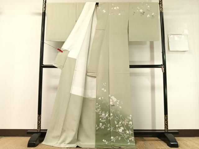 平和屋着物●訪問着　友禅　作家物　枝花文　暈し染め　三越扱い　ロング丈　正絹　逸品　CABN6049vp