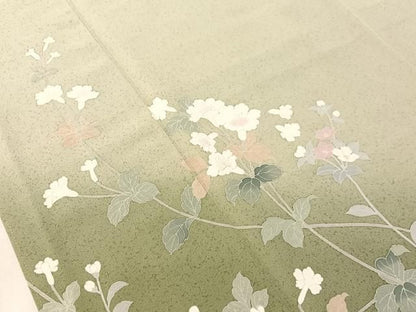 平和屋着物●訪問着　友禅　作家物　枝花文　暈し染め　三越扱い　ロング丈　正絹　逸品　CABN6049vp